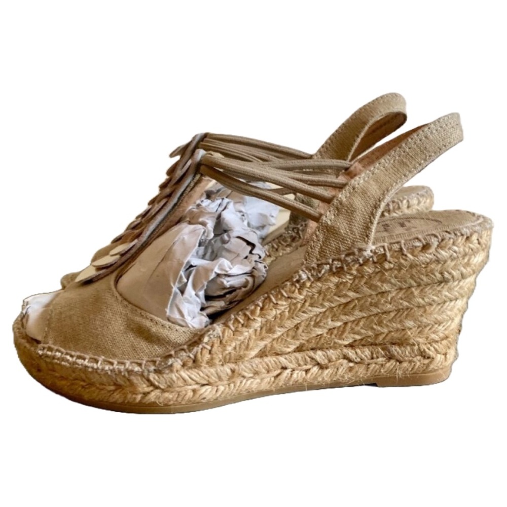 NWOB TONI PONS ORIGENS Women's Sitges Stone Tan Metallic Wedge Sandals Sz 5.5/36 - Picture 6 of 10